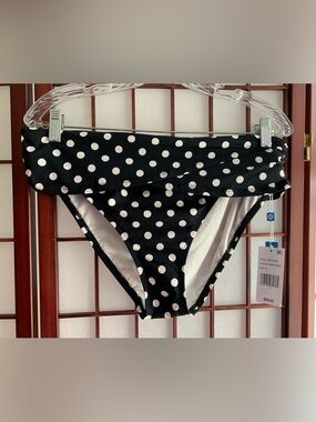 NWT Bleu Rod Beattie Black & White Polka Dot Overlay Bikini Bottoms in Size 12